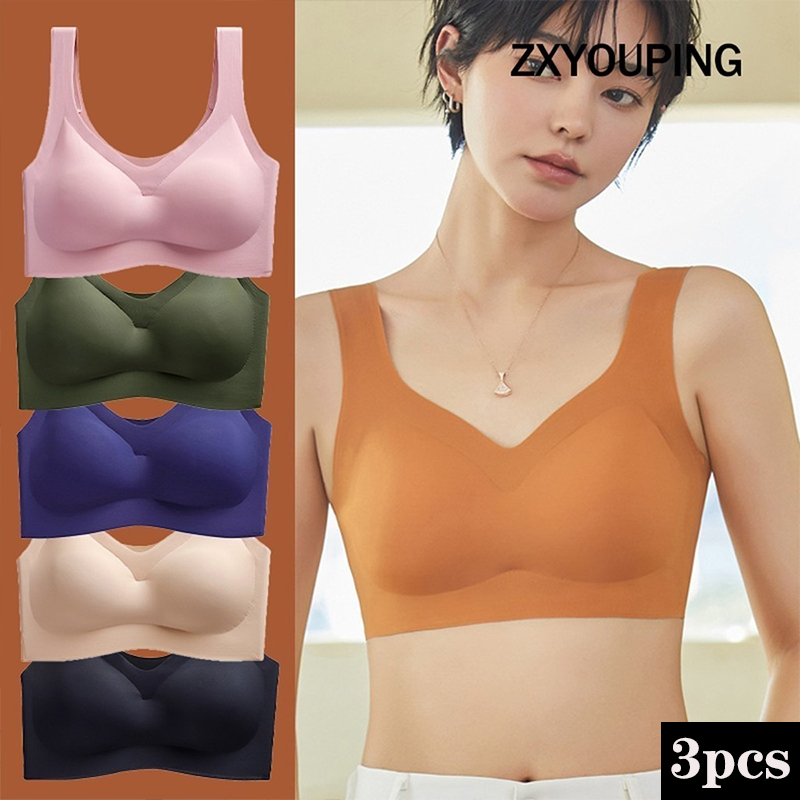 Wirefree Bra Comfort - パッド付きシームレススポーツブラ,スチールリングなしで快適,セクシーな睡眠下着,腕立て伏せ,ラージサイズ,mからxxl,3個