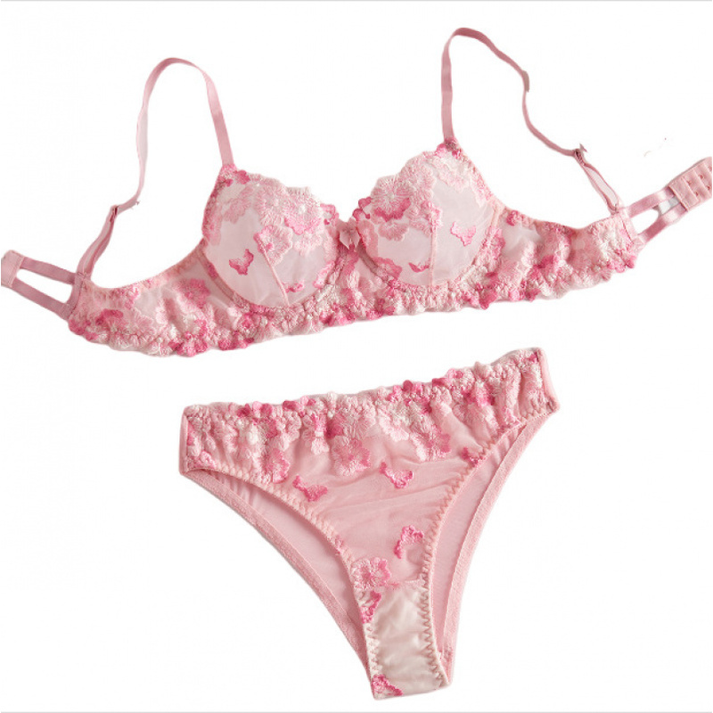Sheer Bra Lace - シアーな花柄刺繍レースのビキニランジェリーセット、セクシーなブラジャー、純粋な魅力。