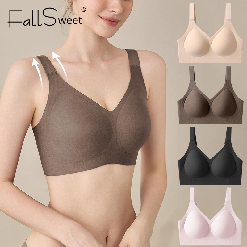 Mastectomy Bra Pocket - FallSweet 女性プッシュアップシームレスブラジャープラスサイズワイヤレスブラレット調節可能なストラップフルカップ通気性ランジェリー下着