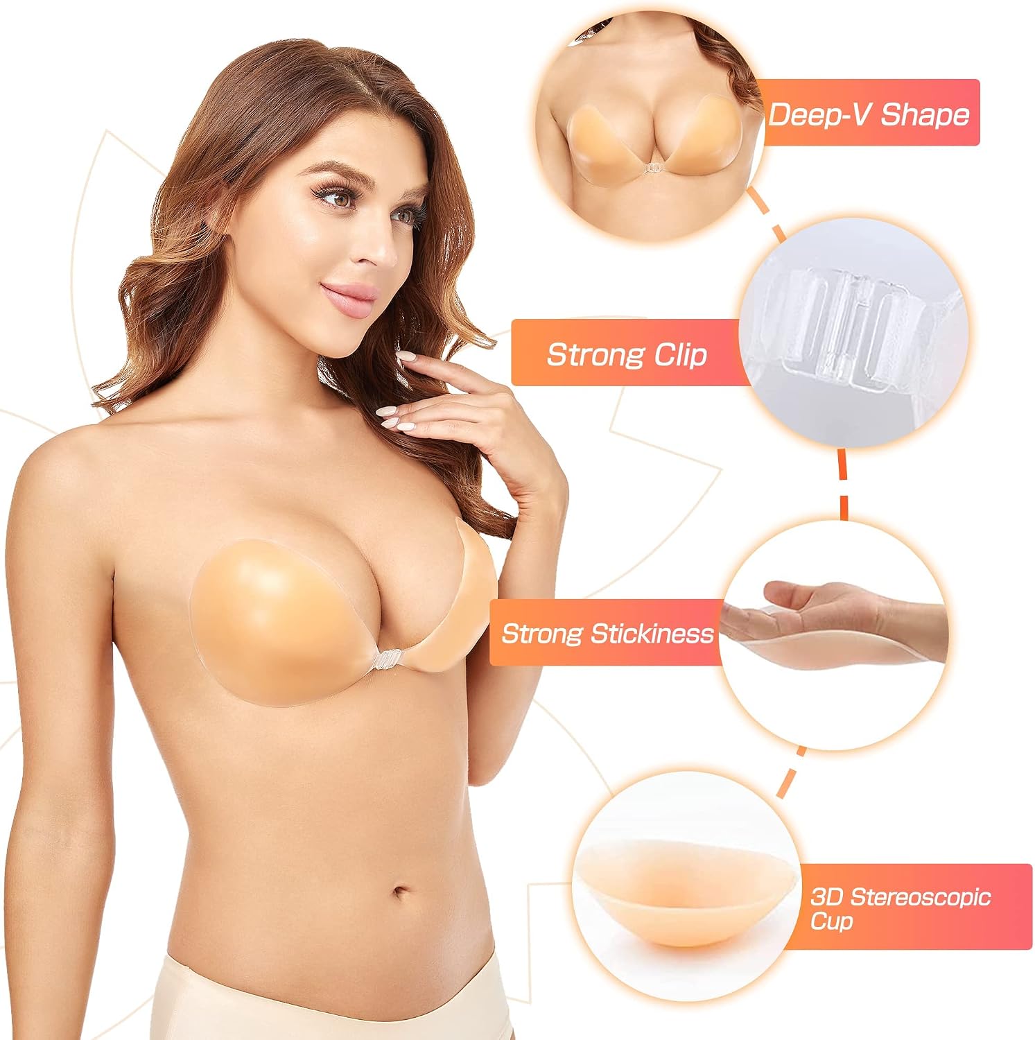プッシュアップワイヤーレスソリッドシリコンブラ、再利用可能な - Strapless Bra Adhesive のレビューと価格