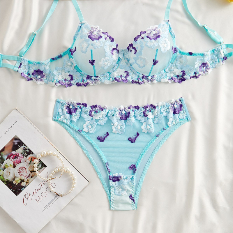 シアーな花柄刺繍レースのビキニランジェリーセット、セクシーな - Sheer Bra Lace のレビューと価格