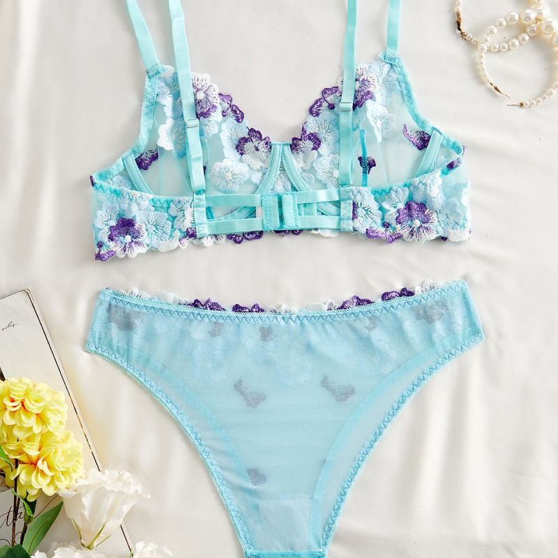 シアーな花柄刺繍レースのビキニランジェリーセット、セクシーな - Sheer Bra Lace のレビューと価格